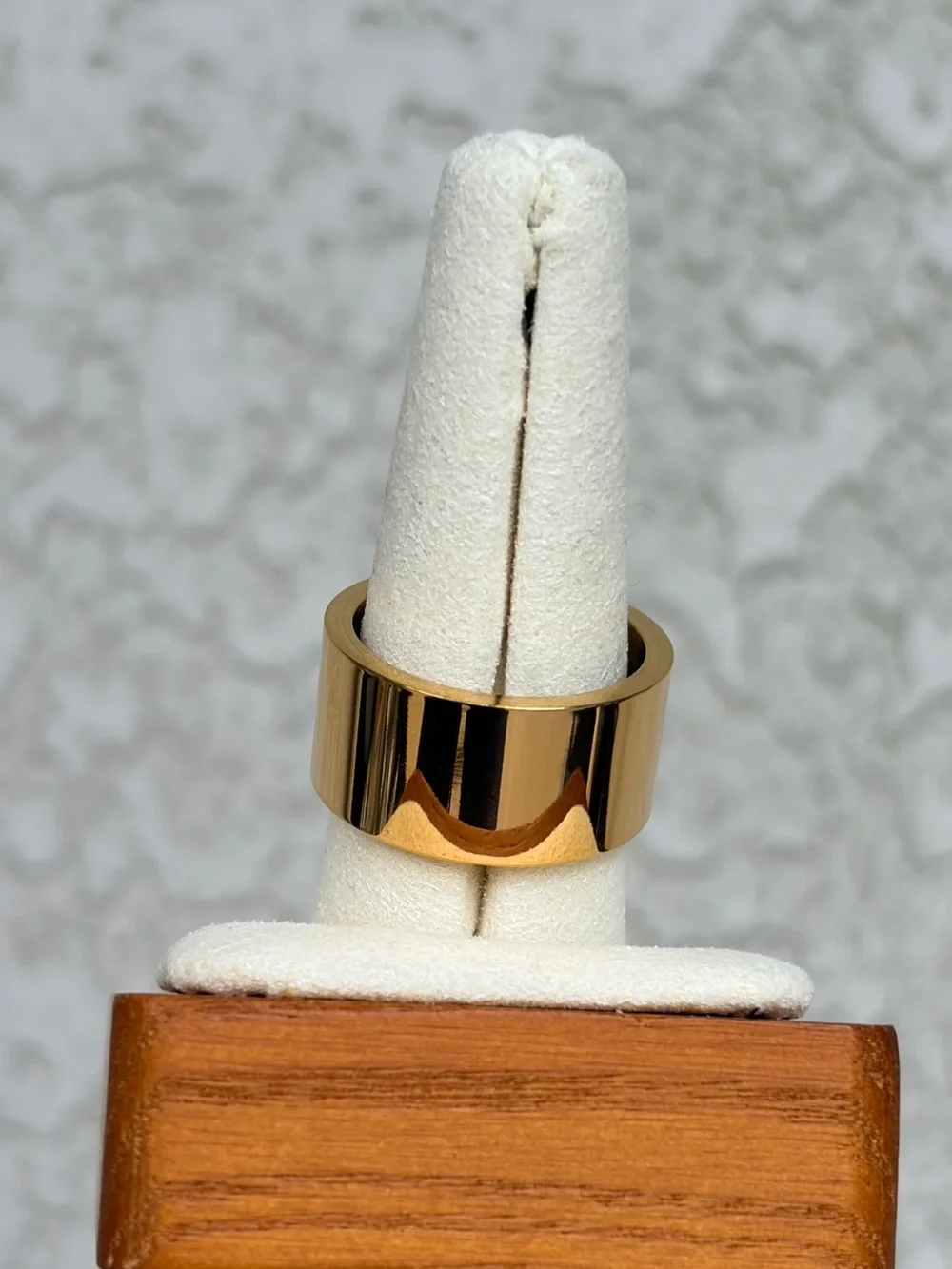 Wide Polished Gold Tone Stainless Steel Band Ring